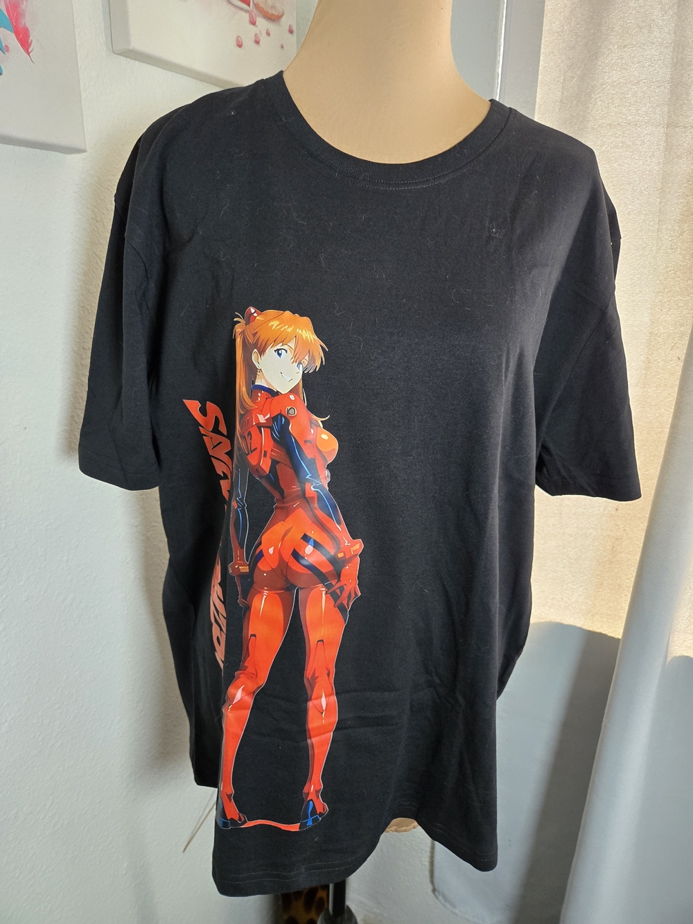 Black Graphic Tee with Red Anime Character